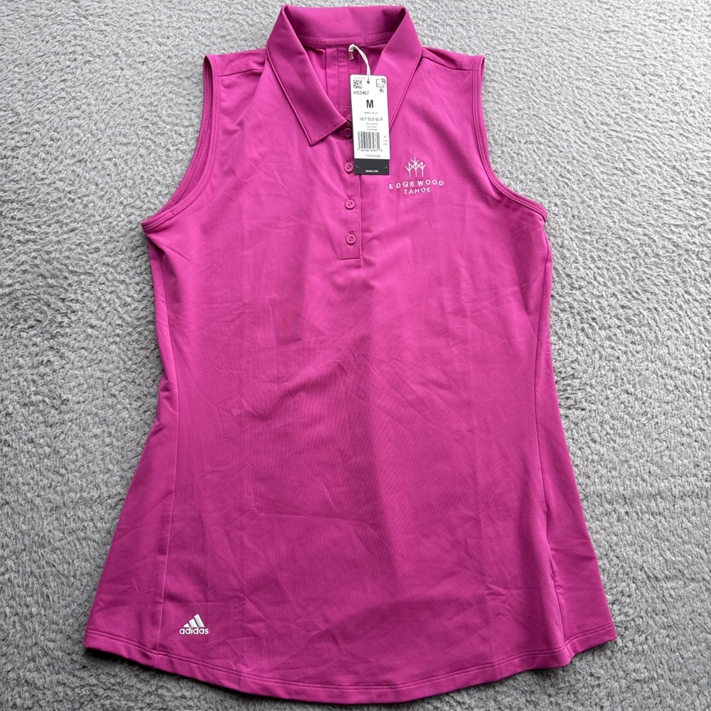 Adidas Golf Polo Shirt Womens Medium Sleeveless Pink HS2467 Edgewood Tahoe NWT